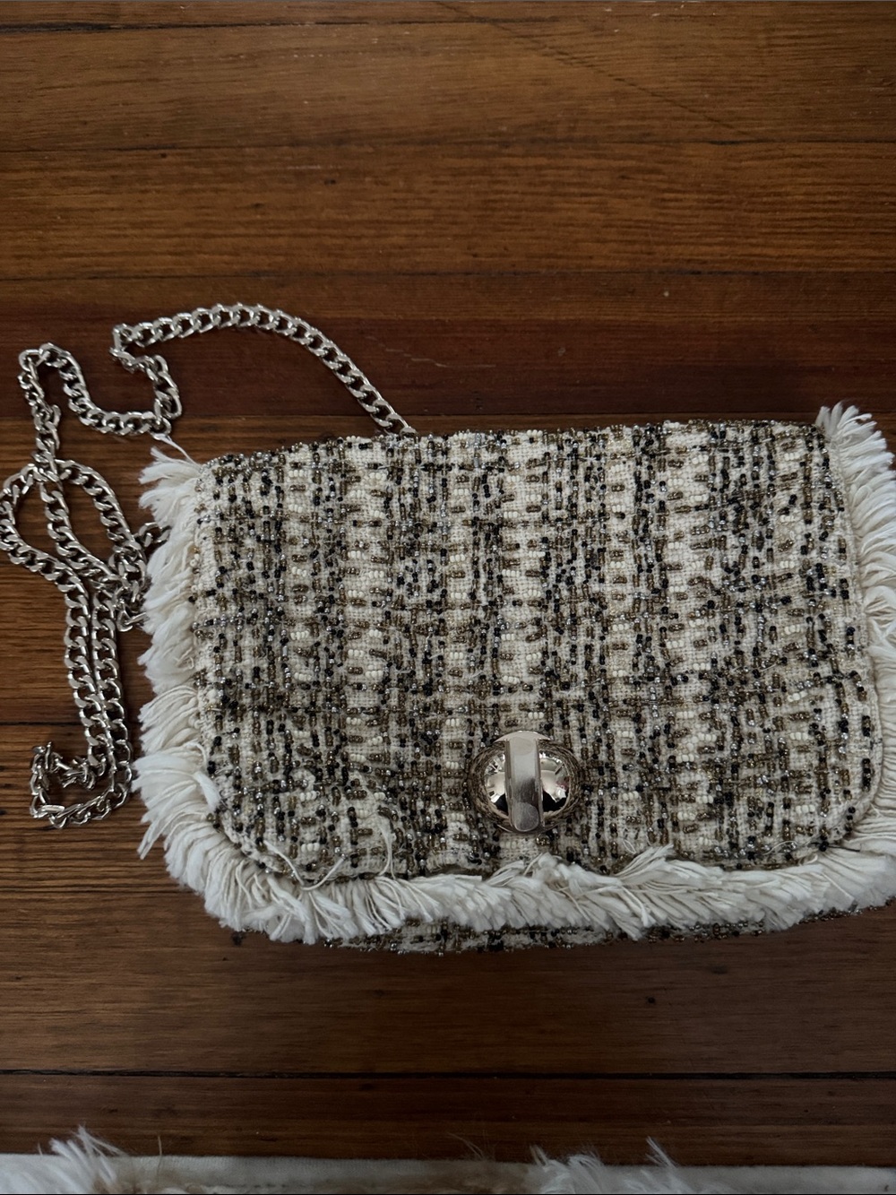 Zara Fringe Crossbody Bag in Ivory and Black